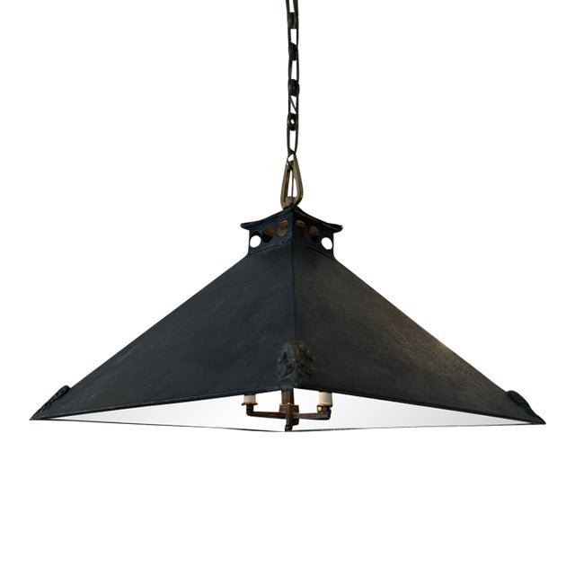 Industrial Graphite Metal Chandelier With Mirrored Interior and 4 Lights For Sale
