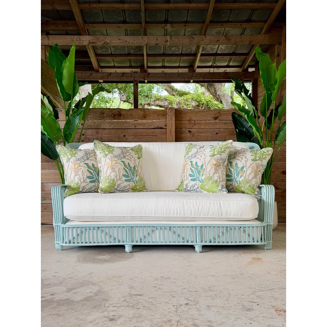 Restored Mid-Century Coastal Rattan Sofa in Catalina With Sunbrella Fabric For Sale - Image 11 of 12