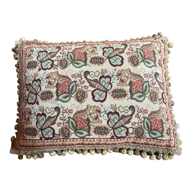 2000s Petti Point Pillow Tradition Design With Tassel Trim in Greens, Reds, and Golds For Sale