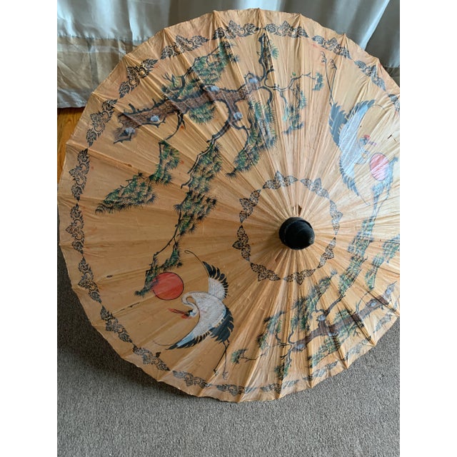 Antique Japanese Antique Painted Paper Parasol For Sale - Image 10 of 13