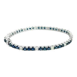 9 Carat Natural Blue Sapphire and Diamond Tennis Bracelet in 18K White Gold 7
