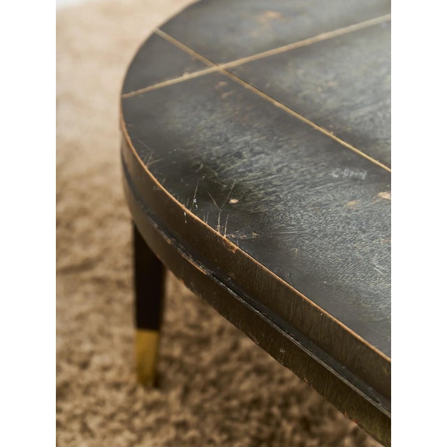 Mid 20th Century Curved Black Cerrused Distressed Coffee Table With Brass Accents For Sale - Image 11 of 12