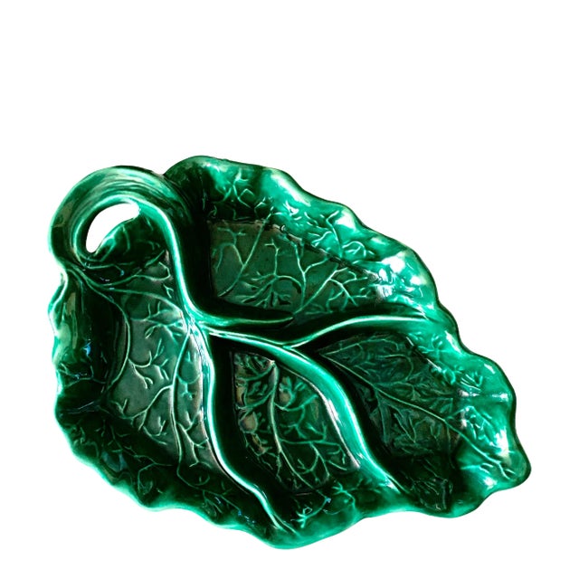 1952 Studio Rhubarb Leaf Dark Green Ceramic 4-Part Devided Platter For Sale