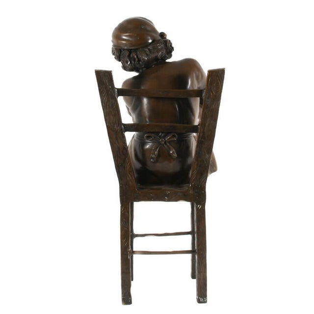 Mid 20th Century Bronze Sculpture “Girl on a Chair” After Corrado Betta, Figurative Art With Rich Patina For Sale - Image 5 of 9