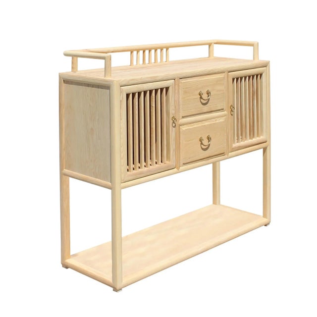 Contemporary Chinese Raw Wood Open Display Storage Side Table Cabinet For Sale - Image 3 of 6