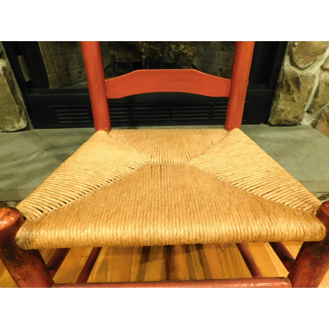 Textile 1920s Pair of Red Ladderback Chairs With Rush Seats For Sale - Image 7 of 18