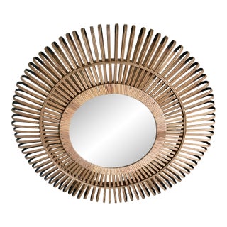 Vintage Round Rattan Mirror For Sale