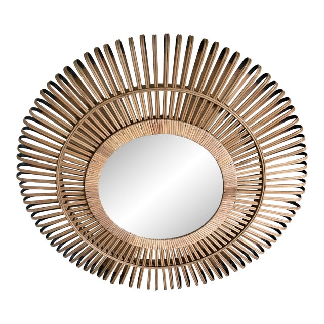 Vintage Round Rattan Mirror For Sale