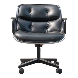 Vintage Pollock Executive Swivel Chair in Black Leather For Sale