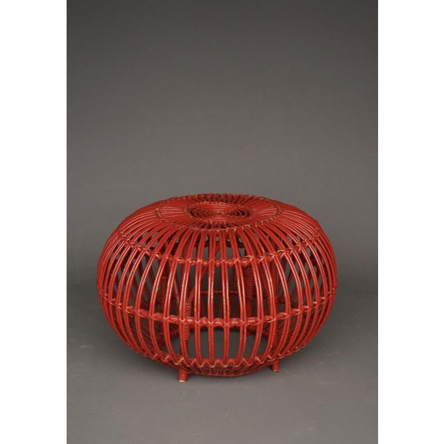 Red Mid-Century Wicker and Rattan Ottoman attributed to Franco Albini, 1950s For Sale - Image 8 of 10