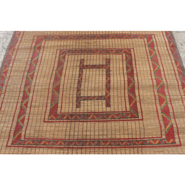 1950s Vintage Square Tuareg Mat in Red and Green Tribal Geometric Patterns For Sale - Image 5 of 7