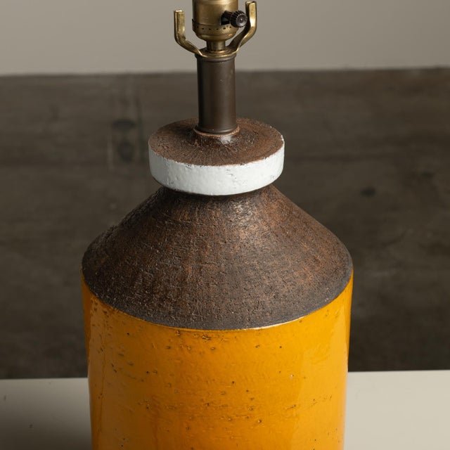 1950s Spectacular Large Glazed Studio Pottery Signed Italian Table Lamp Base Bitossi Aldo Londi Raymor For Sale In Los Angeles - Image 6 of 11