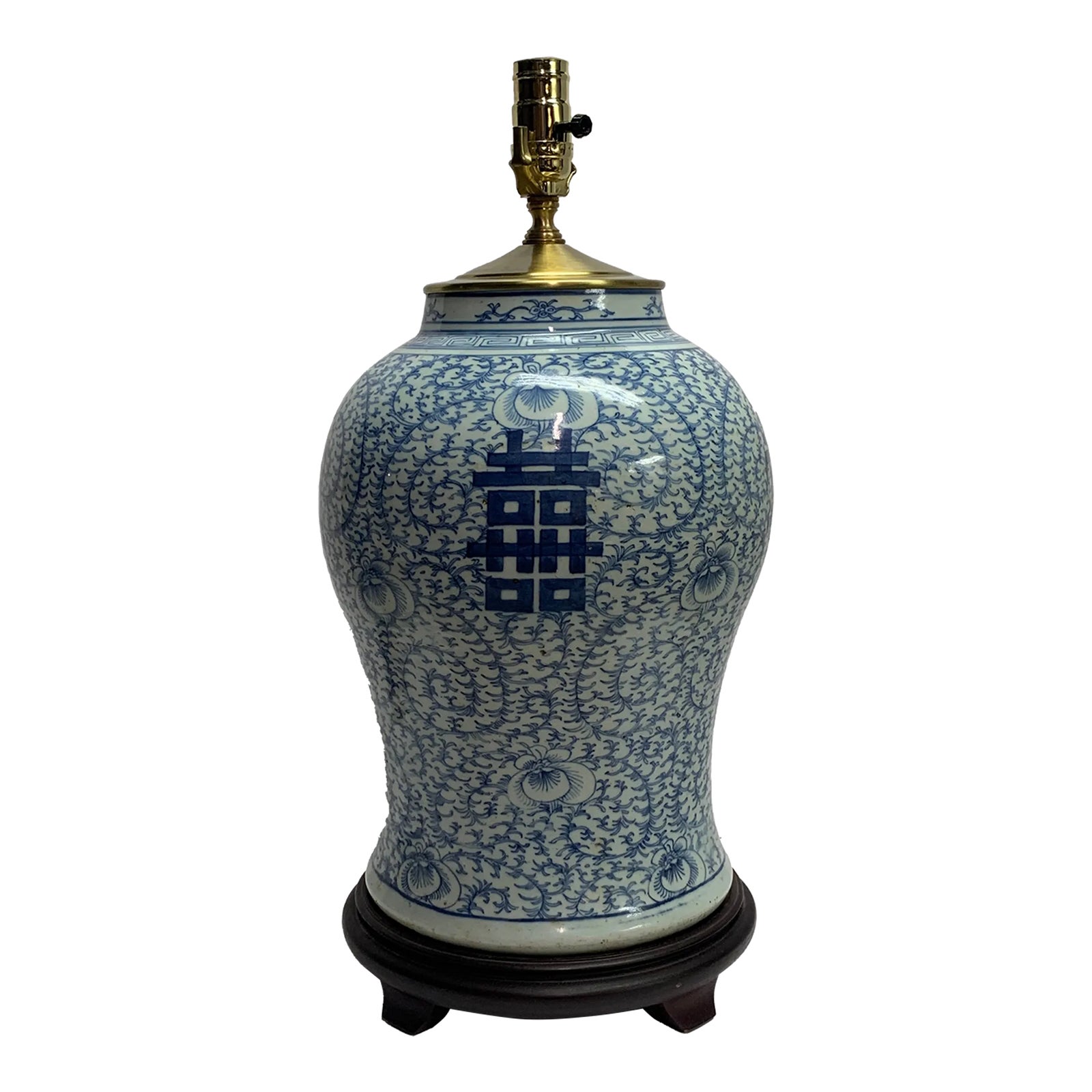 19th Century Chinese Blue and White Temple Jar Lamp With Brass Lid