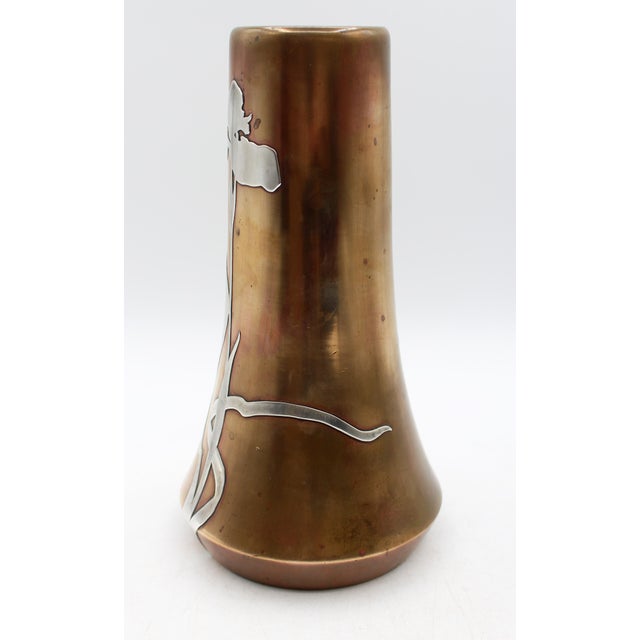 Circa 1910-20 Art Nouveau sterling on bronze on bronze vase. The form boldly Arts & Crafts in flavor. Identical to many...