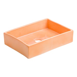 Custom Made Mini Rectangular Orange Bathroom Sink, Handmade Washbasin, Hand-Painted Vessel Sink For Sale