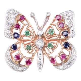 Early 21st Century Multi Gemstone Butterfly Pin or Pendant For Sale