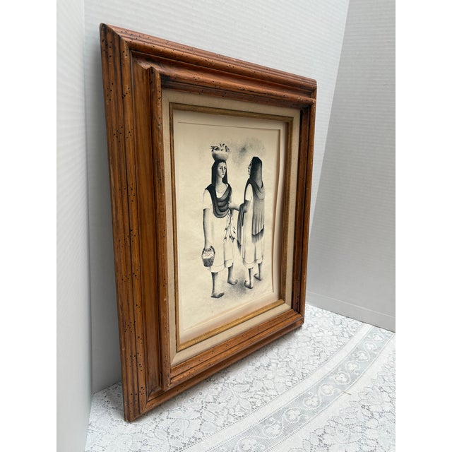 Rare Vintage 1040s Limited Edition Francisco Dosamantes Lithograph of Fishwives at the Market For Sale - Image 4 of 9