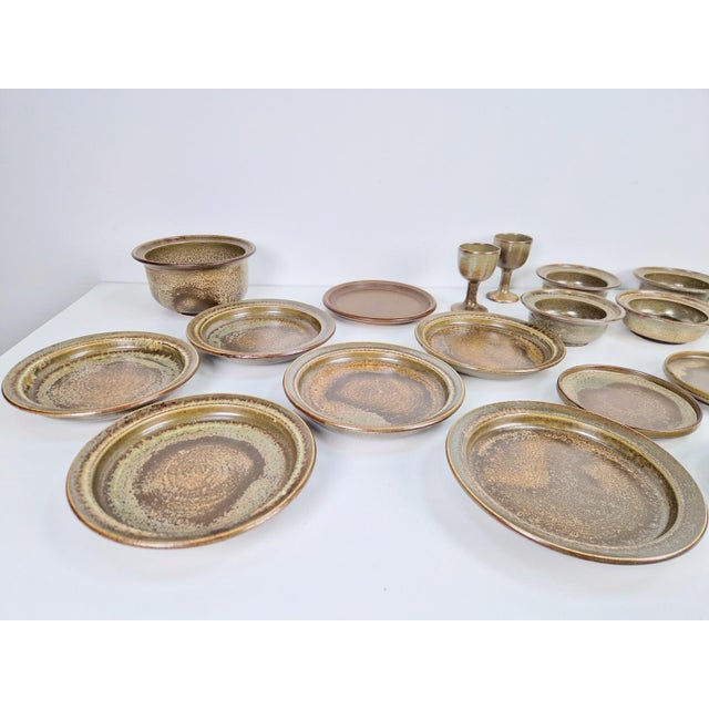 Brown Vintage Arts and Craft Pottery Tableware Set by Gert De Rijk, 1976, Set of 22 For Sale - Image 8 of 17