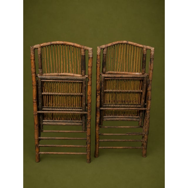 Wood 1950s Boho Chic Bamboo & Rattan Folding Chairs, Pair For Sale - Image 7 of 13