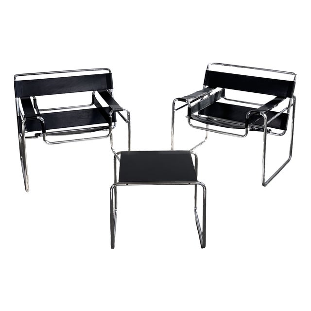 Wassily Chairs and Coffee Table by Marcel Breuer for Knoll, 1990, Set of 3 For Sale