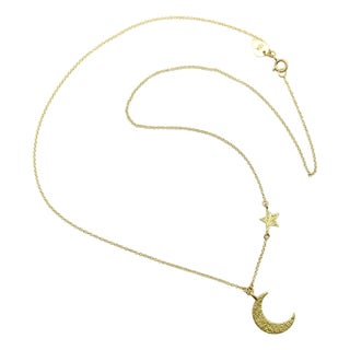 1990s 18k Gold Me & Ro Paisley Moon and Star Necklace For Sale