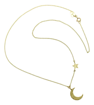 1990s 18k Gold Me & Ro Paisley Moon and Star Necklace
