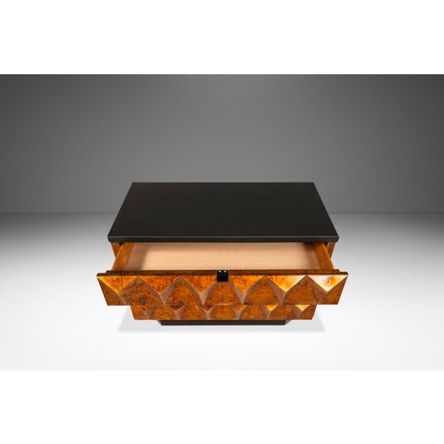 Set of Two (2) Futuristic Brutalist Italian Modern Sculptural Diamond Faced End Tables With Leather Tops, Italy, C. 1970s For Sale - Image 9 of 18