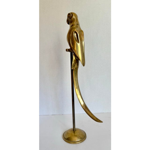 Mid-20th Century Brass Sculptural Parrot Figure on Stand, 1 of a Pair For Sale - Image 9 of 11