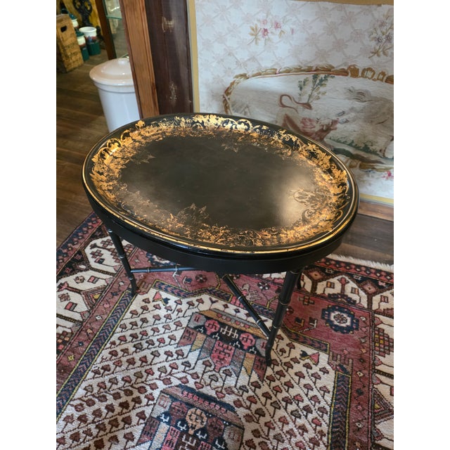 Black Black and Gold Papier Mache Tray Table For Sale - Image 8 of 9