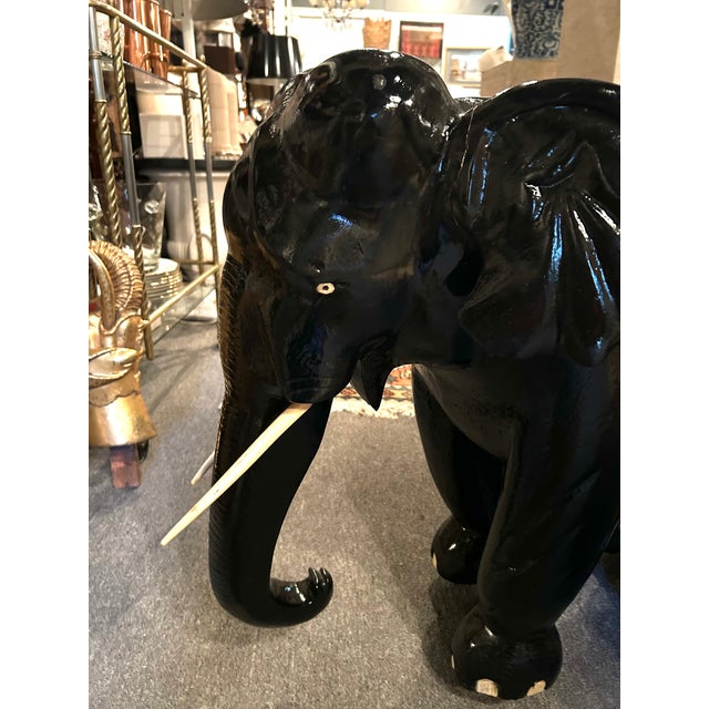 Indian Large Teakwood Elephant Garden Seat Sculpture For Sale - Image 3 of 9