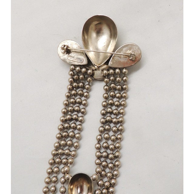 Silver Vintage Pellini Italy Silvertone Faux-Carnelian Cabochon Brooch For Sale - Image 8 of 8