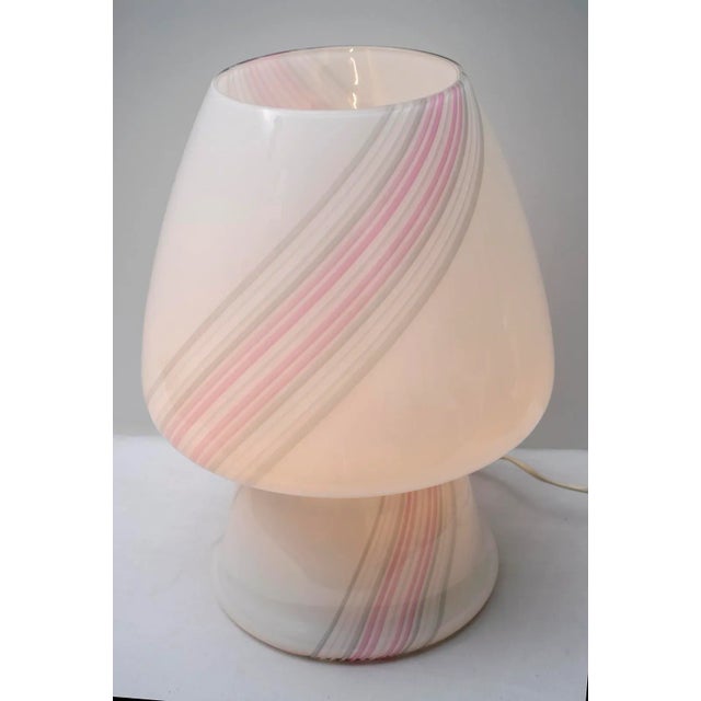 Large table lamp mushroom-shaped, hand made by Murano Masters, made from Murano glass ''Incamiciato'', white and...