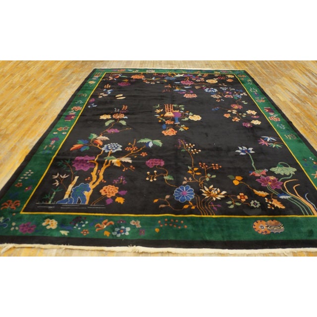 1920s Black Chinese Art Deco Carpet ( 10' x 13' 6" - 304 x 412 cm ) Antique Chinese – Art Deco Room Size Wool Black Rug,...