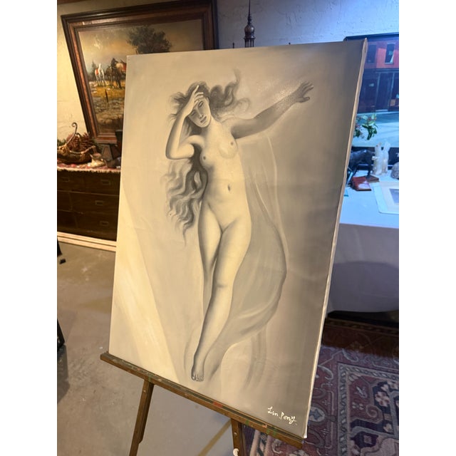 Abstract 1960s Oil Painting Titled "Eluna Goddess. Of the Moon" Signed Lin Peny 21x30 For Sale - Image 3 of 6