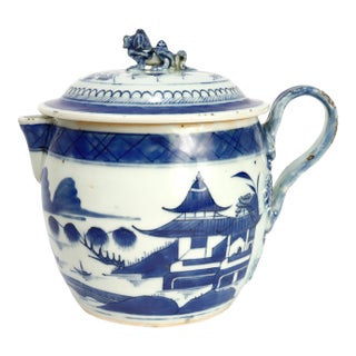 Antique Chinese Export Porcelain Canton Pattern Cider Jug With Lid For Sale