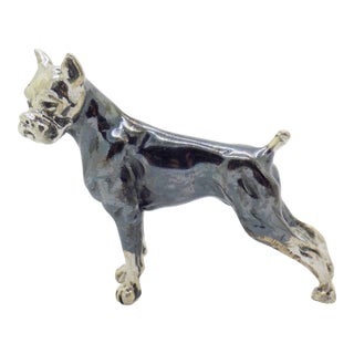 Vintage Italian Handmade Sterling Silver 925 Boxer Dog Figurine Large Solid Figurine Miniature Sculpture For Sale