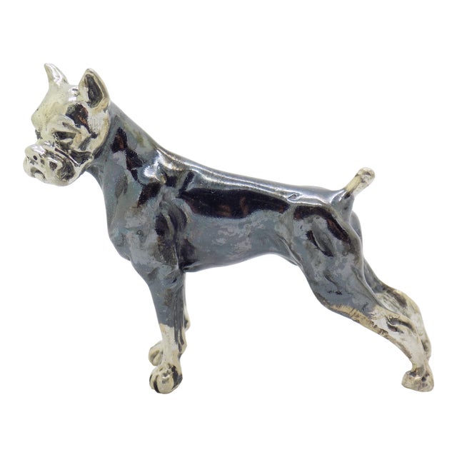Vintage Italian Handmade Sterling Silver 925 Boxer Dog Figurine Large Solid Figurine Miniature Sculpture For Sale
