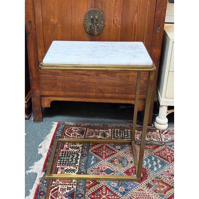 Brass C-Tables With Marble Tops, Pair For Sale In San Francisco - Image 6 of 11