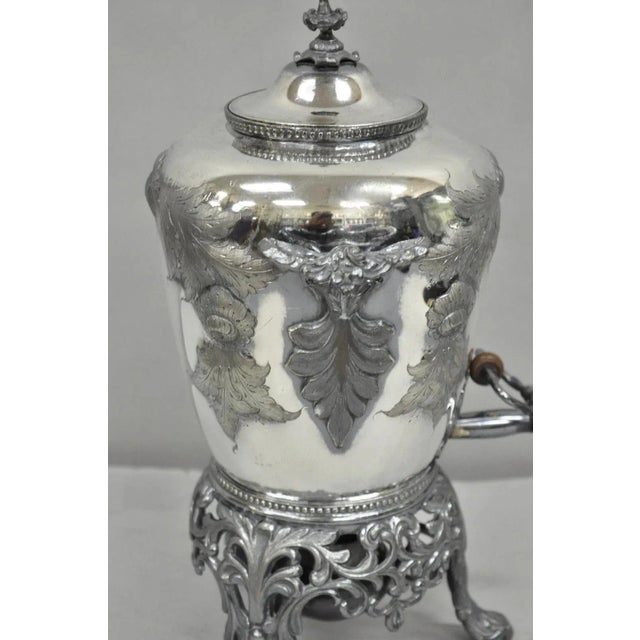 Antique Art Nouveau English Silver Plated Floral Repousse Samovar Coffee Tea Pot For Sale - Image 12 of 12