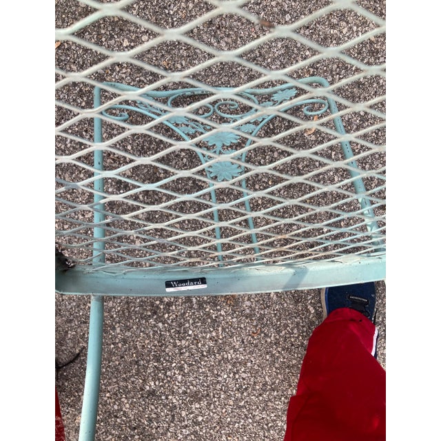 Vintage Woodard Wrought Iron Blue Daisy Patio Table & 4 Chairs For Sale - Image 11 of 12