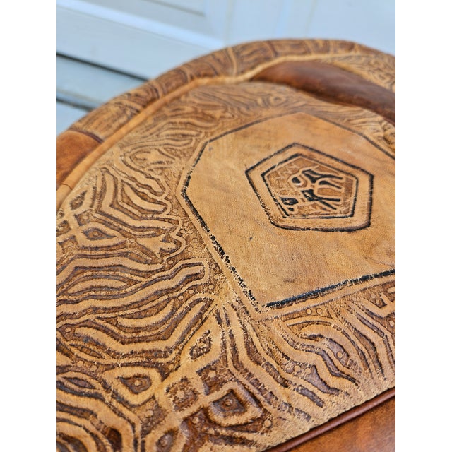 Vintage Leather Moroccan Style Pouf Ottoman Footstool For Sale - Image 11 of 13