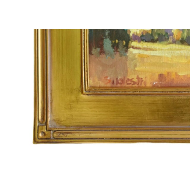Silvio Silvestri, Listed Artist Meadow & Mountains Landscape Oil Painting Including the Antiqued Gold Frame For Sale In Los Angeles - Image 6 of 10
