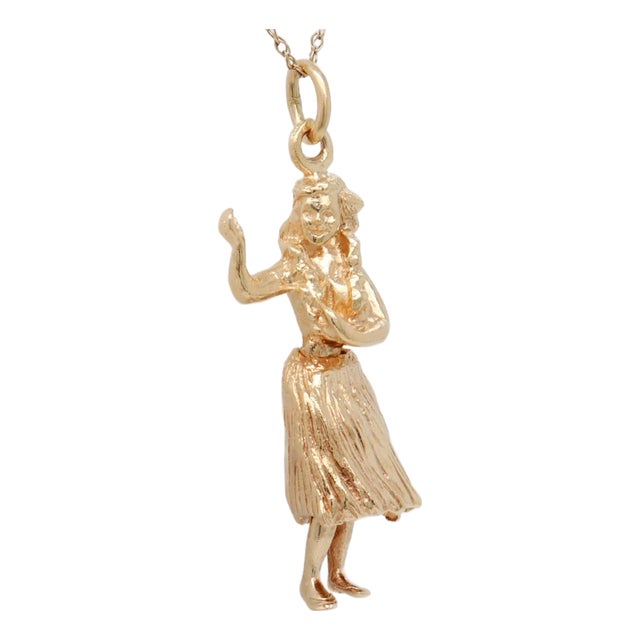 Vintage 14k Gold Figural Kinetic Hula Dancer Charm for a Bracelet For Sale