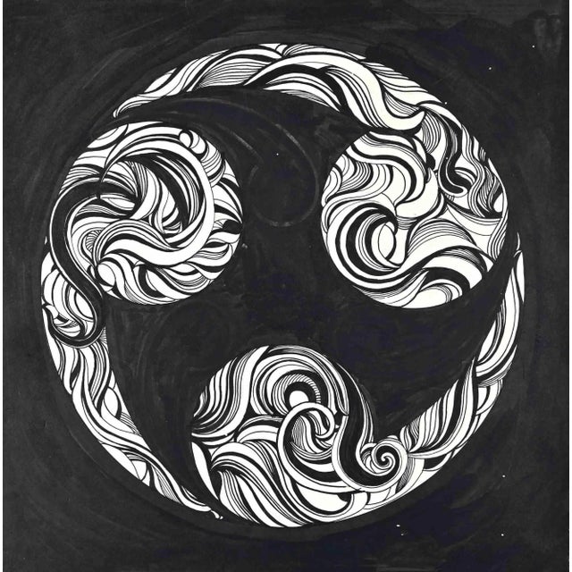 Antoine Mayo, Composition, Original Ink & Watercolor, 1970s For Sale