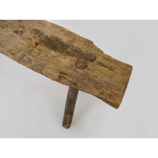 Low Brutalist Folk Art Wood Bench, 1960s For Sale - Image 8 of 11