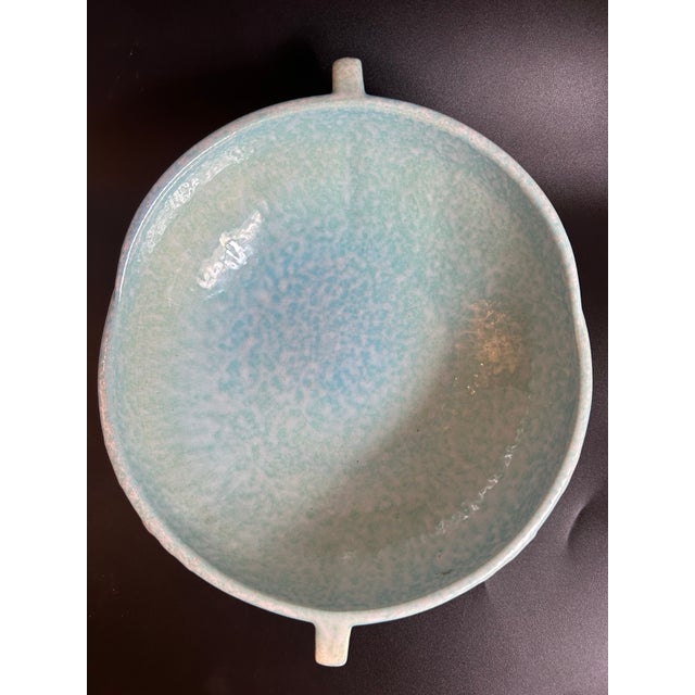 Ceramic Vintage 1948 Roseville Pottery Wincraft Blue Console Bowl For Sale - Image 7 of 9