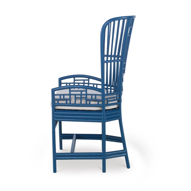 Transitional Riviera Rattan Desk Chair, Navy For Sale - Image 3 of 5