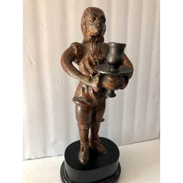 Metal Victorian Style Bronze Butler Monkey Candle Holder For Sale - Image 7 of 11