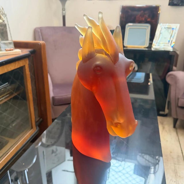 Glass 1990s Modern Amber and Brown Heavy Murano Glass Sculpture of an Horse Head 4 For Sale - Image 7 of 12