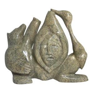 Large Vintage Tukiki Manomie Inuit Canadian Carved Soapstone Sculpture Statue